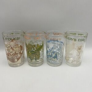 Lot of 4 Vtg 1974 Looney Tunes Jelly Glasses Bugs Bunny Sylvester Elmer Foghorn